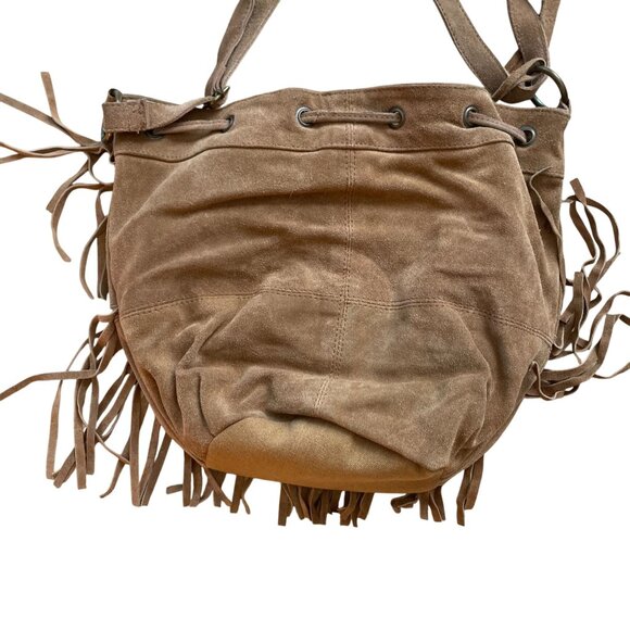 Aldo Fringed Cow Suede Leather Bucket Crossbody Bag Women's Brown Cowgirl Ranch - Picture 4 of 12